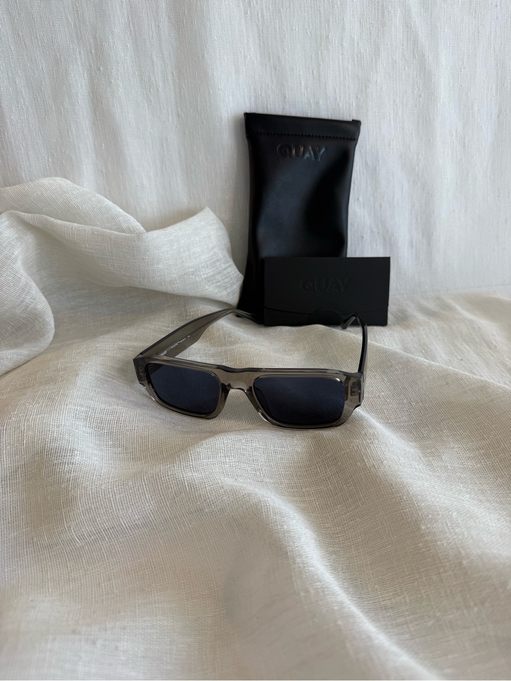 Quay Australia Rectangular Smoke Gray Frame Sunglasses with Dark Lenses